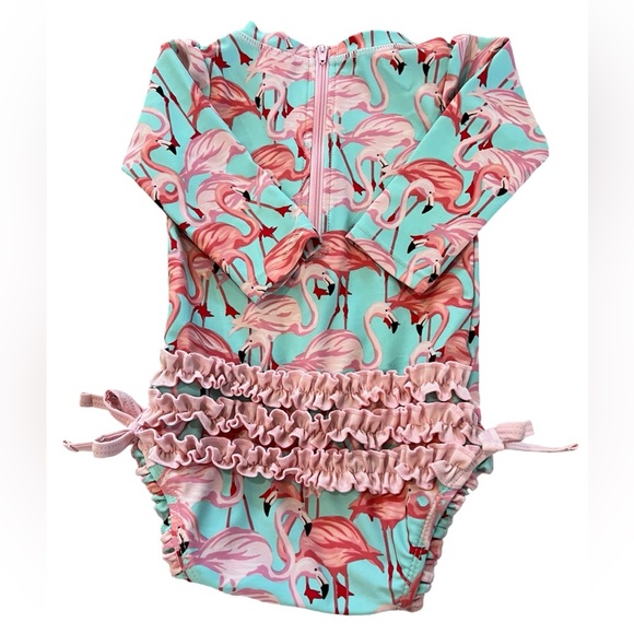 Ruffle Butts Fab Flamingo One Piece Rash Guard Swimsuit UPF 50+
6-12M - Picture 3 of 6